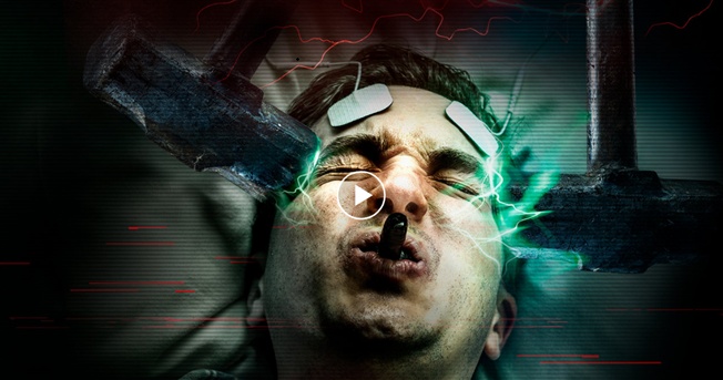 Roll of money with blood and PSYCHIATRAY AN INDUSTRY OF DEATH - Link to documentary
