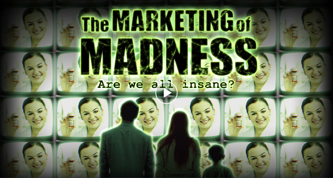 Roll of money with blood and PSYCHIATRAY AN INDUSTRY OF DEATH - Link to documentary